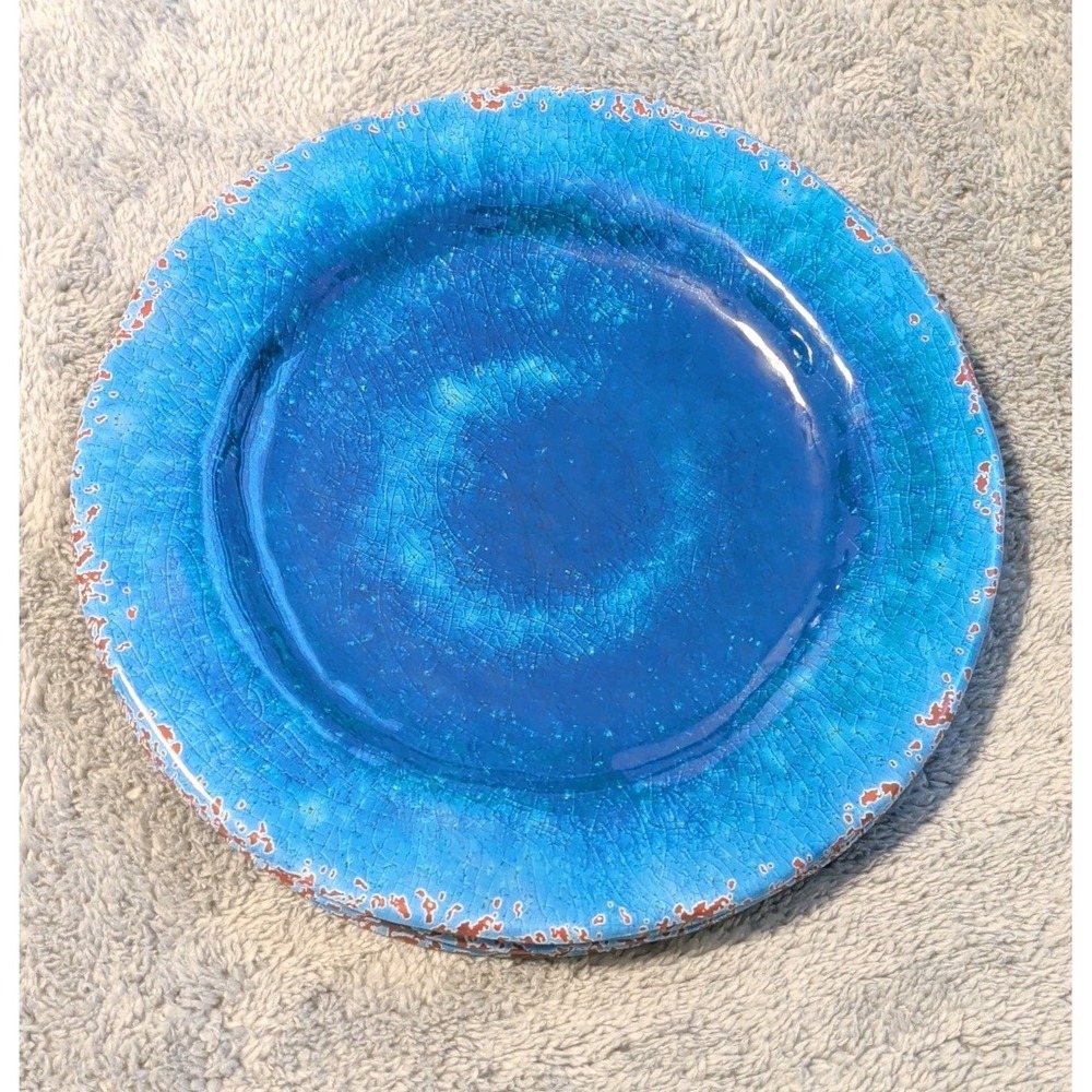 Pier 1 Carmelo Blue Dinner Plates 11" Melamine Crackle Set of 4 LN